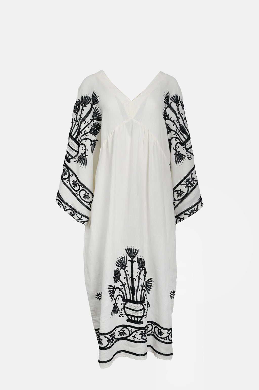 Greek Archaic Kori Crete Bell Sleeve Long Dress Natural Black.