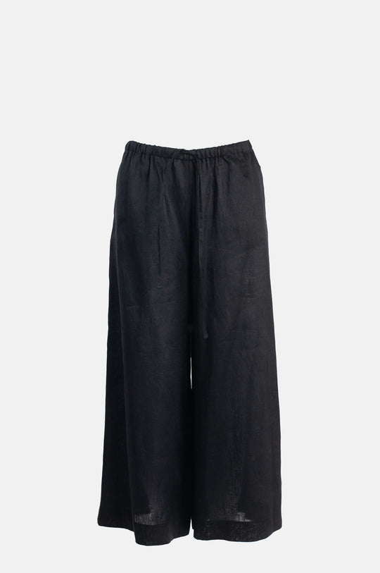 Cropped Drawstring Linen Pants Black