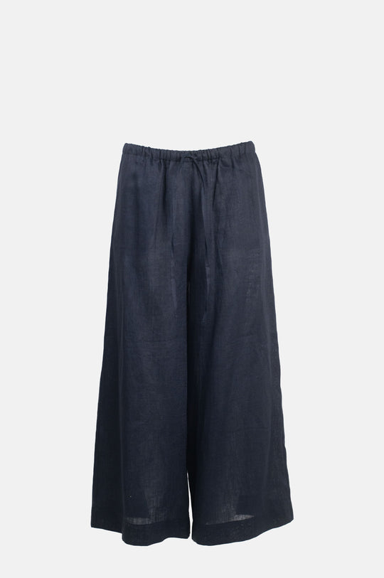 Cropped Drawstring Linen Pants Navy