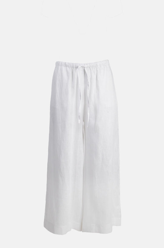 Cropped Drawstring Linen Pants White