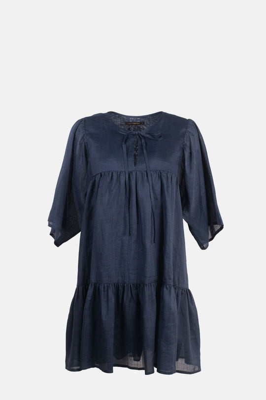 L/S Mini Dress w/Ties Blue Navy