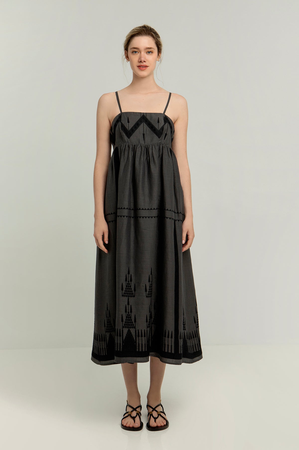 Greek Archaic Kori Roots Maxi Dress Charcol/Black – The Hambledon