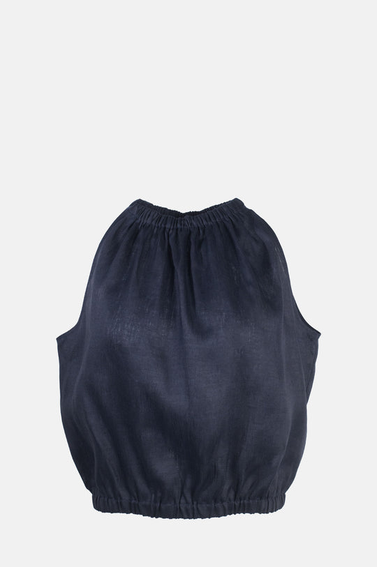 Sleeveless Linen Top Navy
