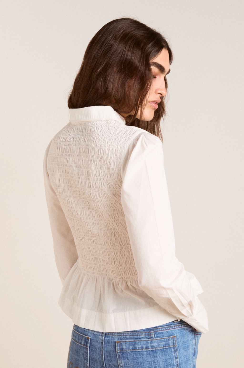 Hazel Shirred Shirt White