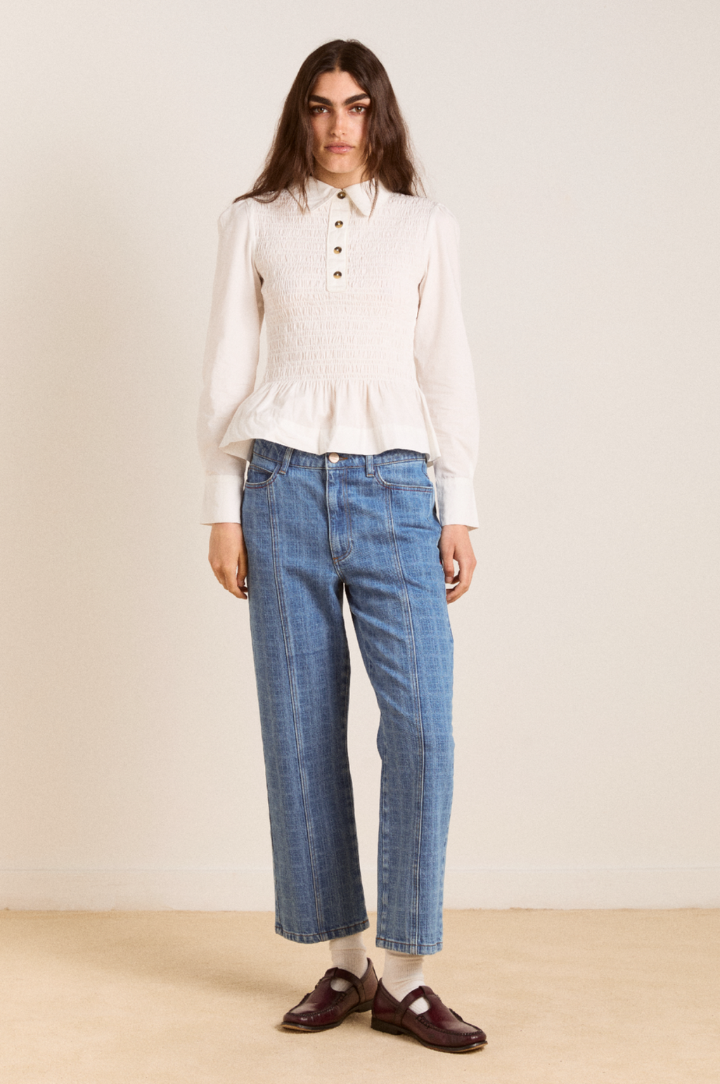 Hazel Shirred Shirt White