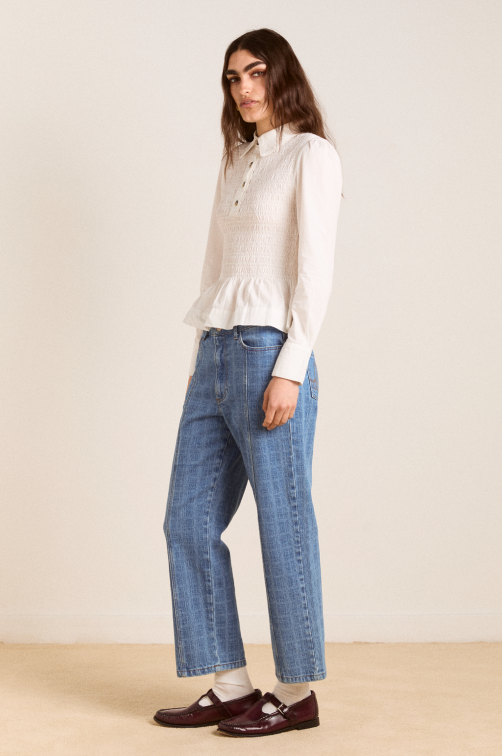 Hazel Shirred Shirt White