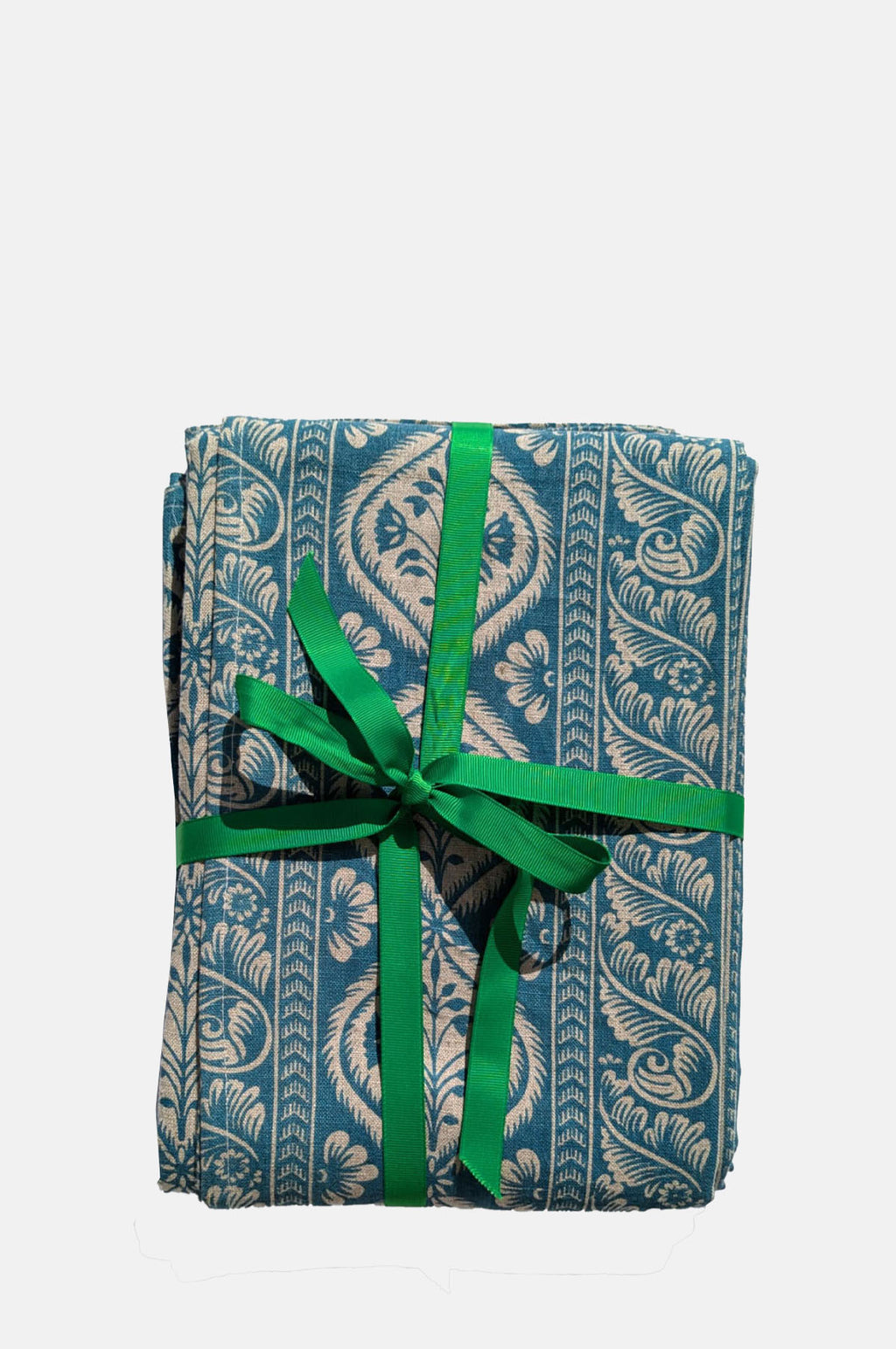 Folk Stripe Linen Tablecloth Blue