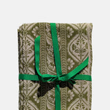 Folk Stripe Linen Tablecloth Fern Green