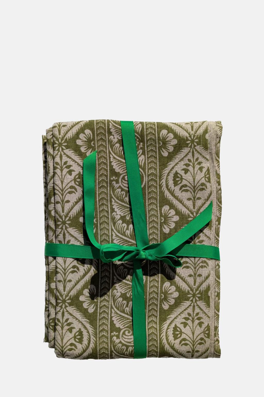 Folk Stripe Linen Tablecloth Fern Green