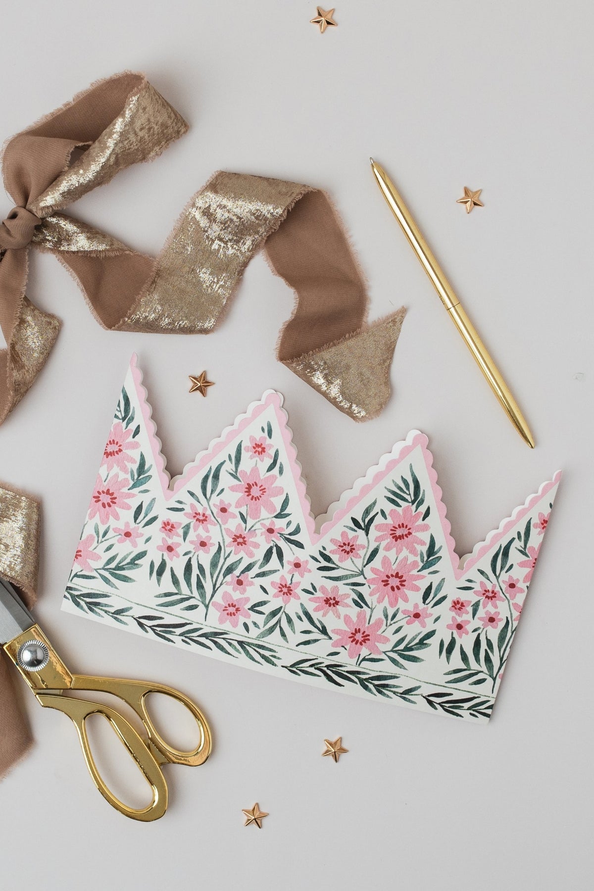 Botanical Party Hat Crown Card Pink Cosmos