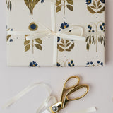 Four Floral Blue Botanical Wrapping Paper Set of 3 Sheets