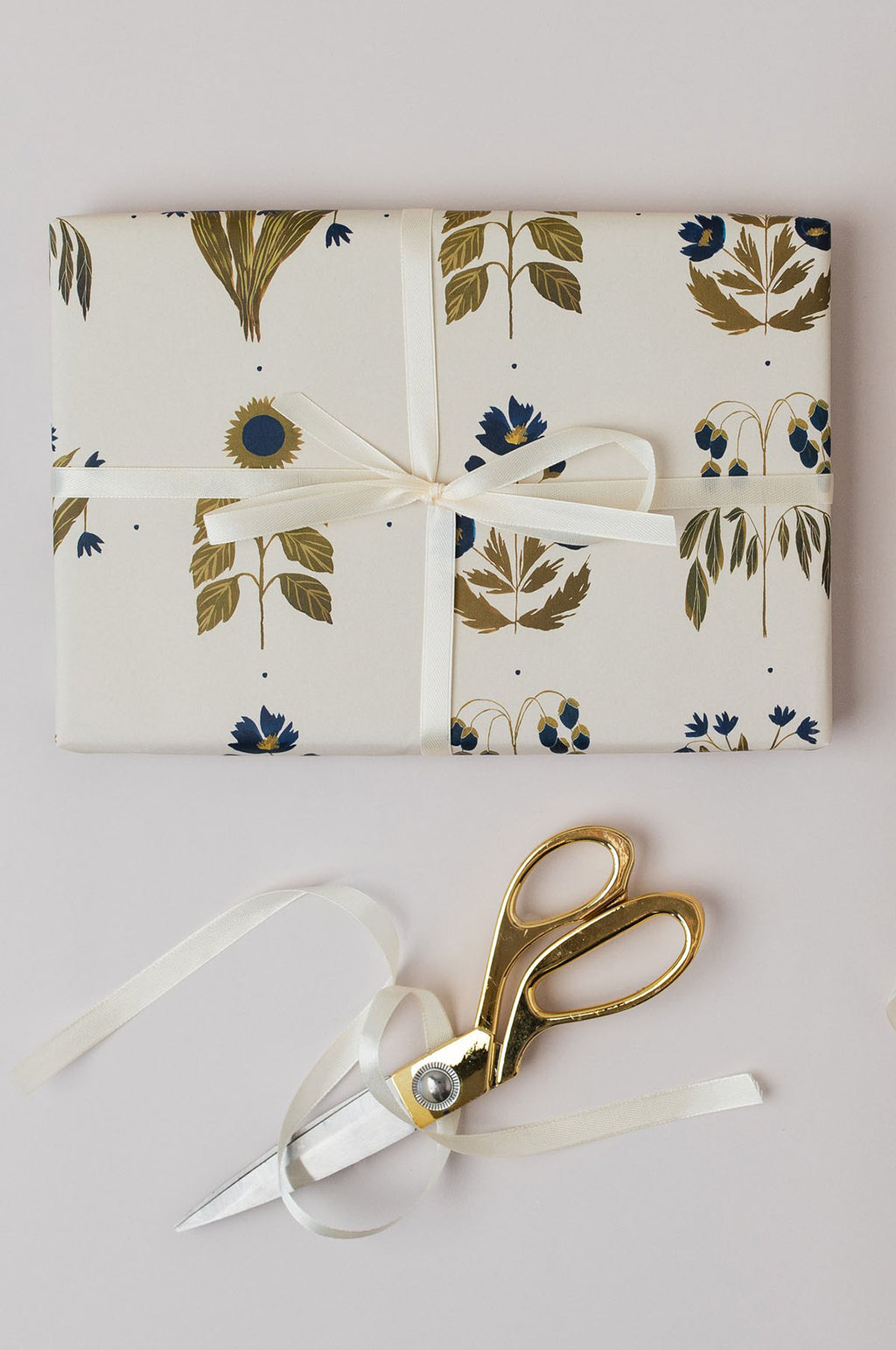 Four Floral Blue Botanical Wrapping Paper Set of 3 Sheets