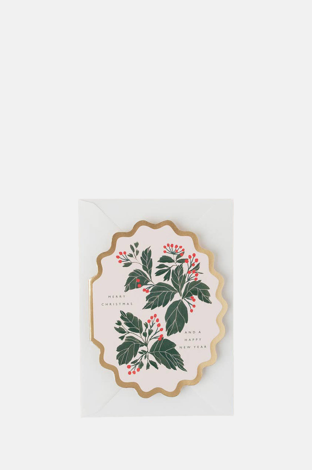 Katie Housley Merry Christmas and a Happy New Year Scallop Die Cut Card.