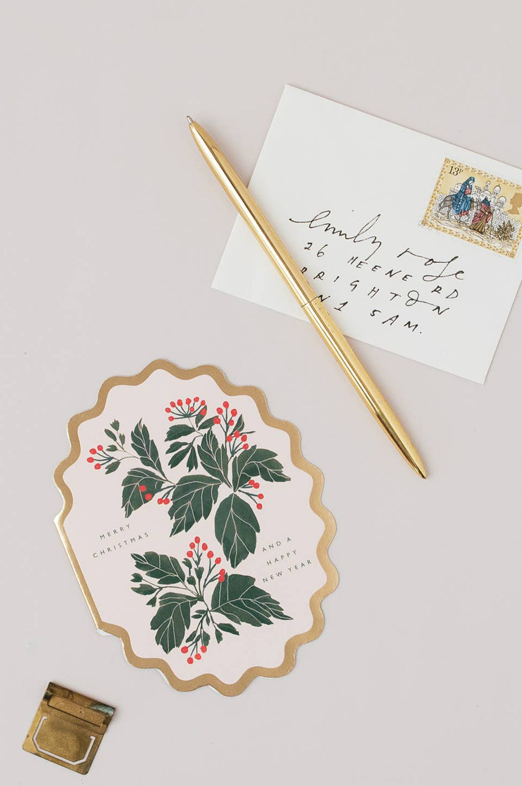 Merry Christmas and A Happy New Year Scallop Die Cut Card