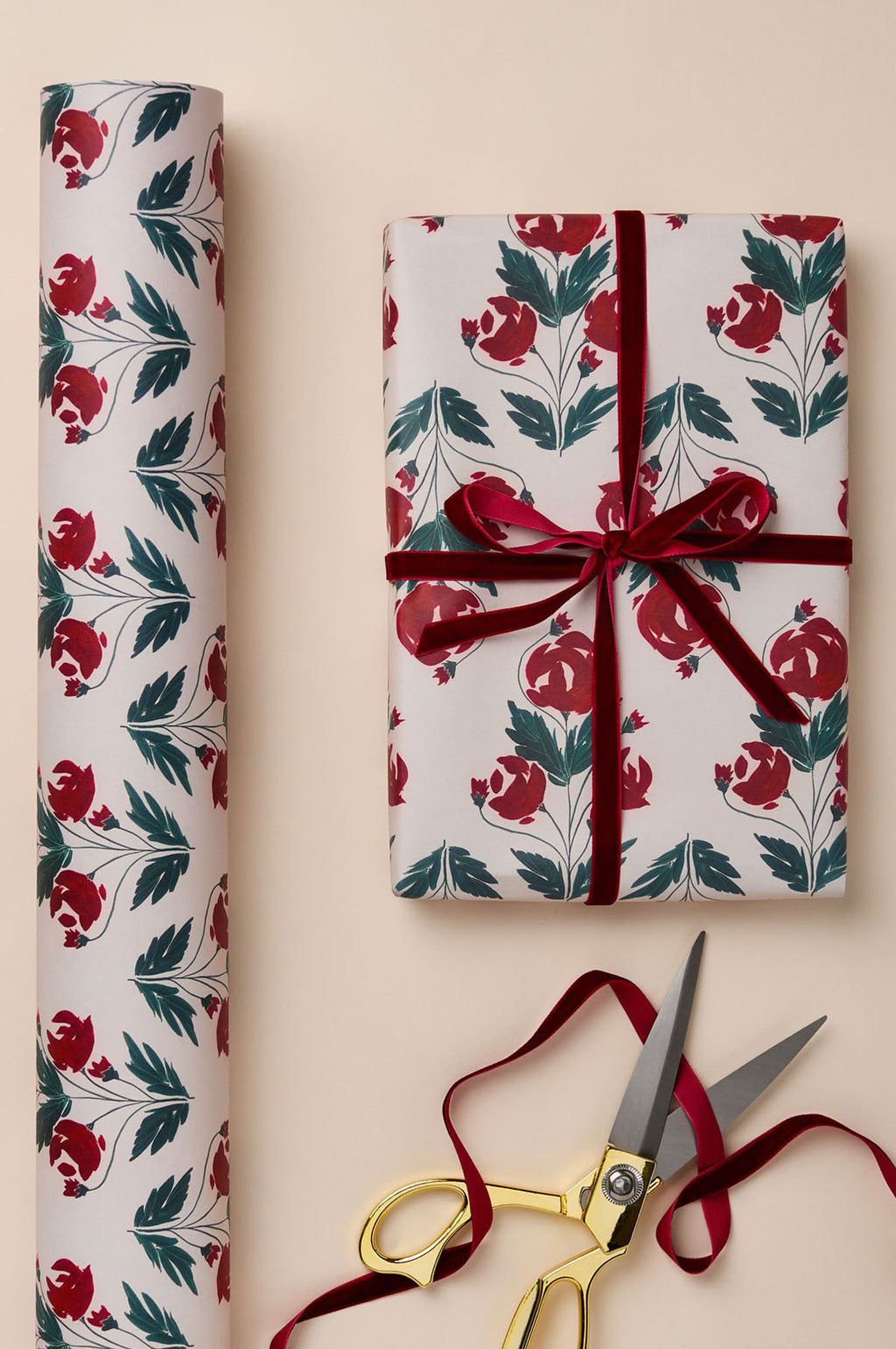 Rose Botanical Wrapping Paper Set of 3 Sheets
