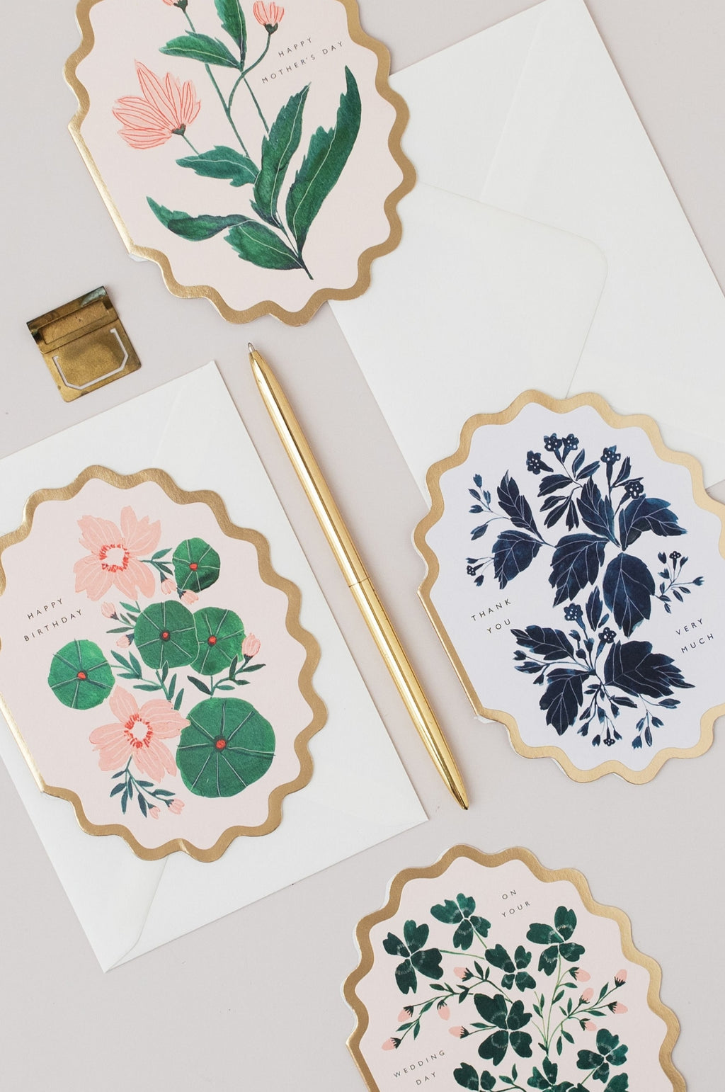 Thank You Very Much Botanical Scallop Die Cut Card