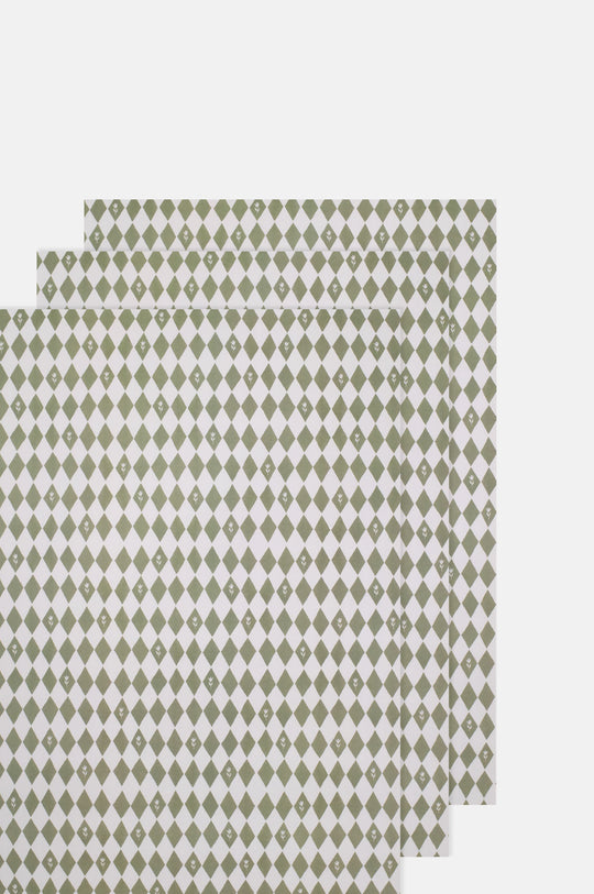 Tulip Diamond Green Harlequin Wrapping Paper Set of 3 Sheets