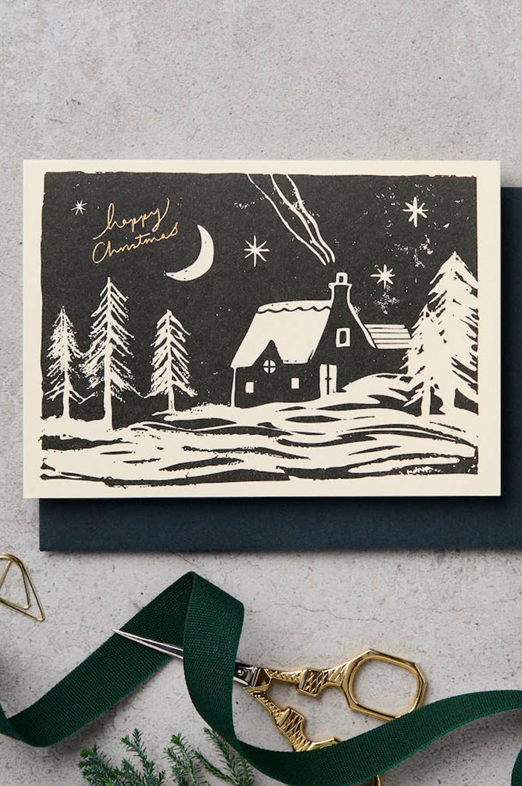 Lino Cut Happy Christmas Card