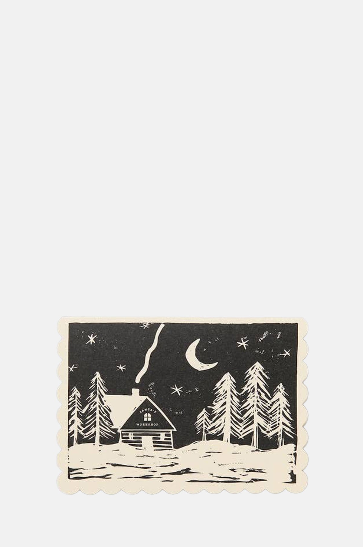 Katie Leamon Lino Cut Santas Workshop Card.