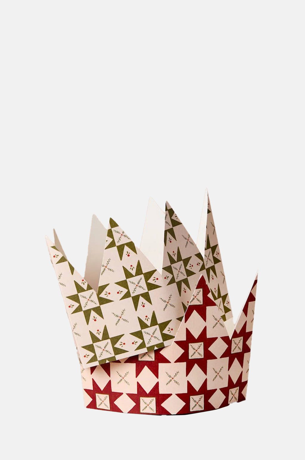 Katie Leamon Pack of 6 Green and Red Quilt Pattern Christmas Crown Cards.