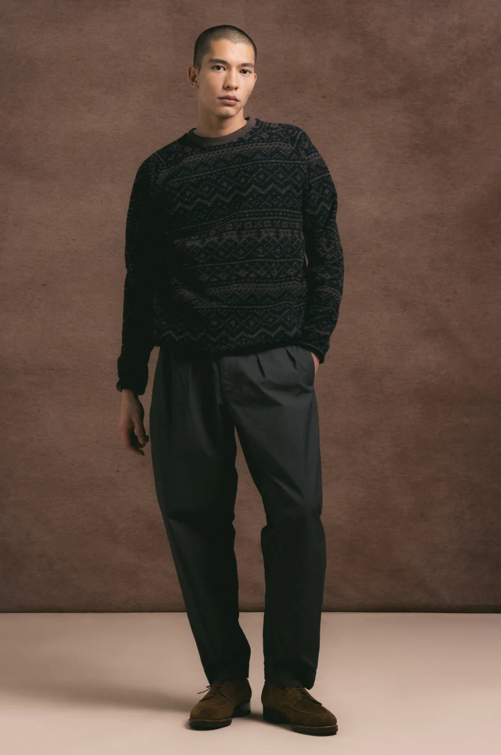 Junction Sweat Peat/Black Knitted Fairisle