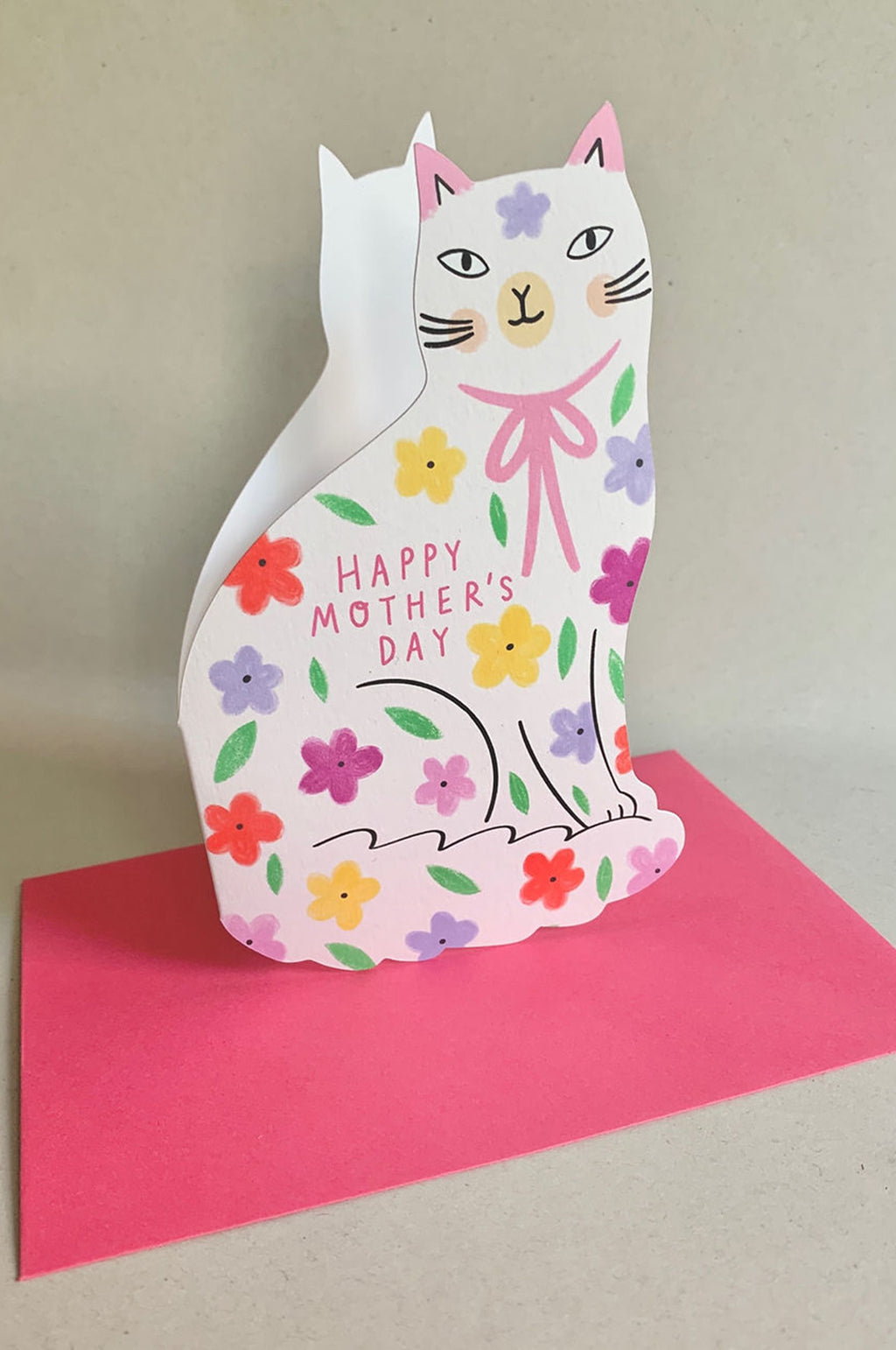 Sitting Kitty Floral Mothers Day Cat Greeting Card
