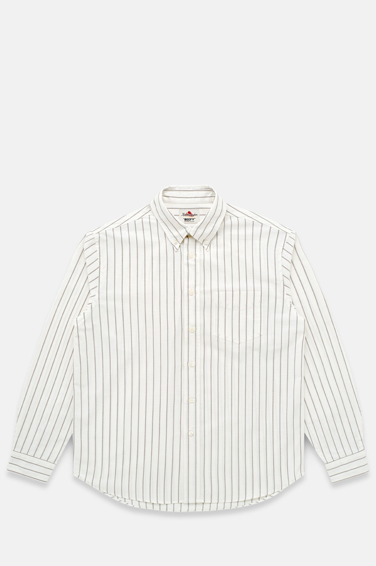 Knickerbocker Beefy Cotton Oxford Bone & Olive Stripe.