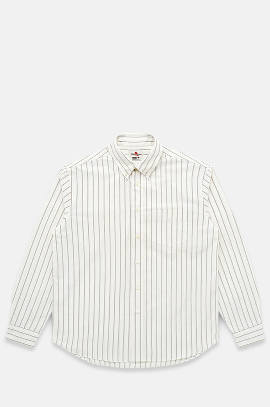Beefy Cotton Oxford Bone & Olive Stripe
