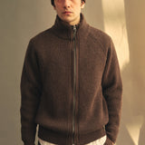 Cabin Rib Zip Lambswool Sweater Deep Brown