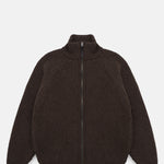 Knickerbocker Cabin Rib Zip Lambswool Sweater Deep Brown.