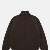 Knickerbocker Cabin Rib Zip Lambswool Sweater Deep Brown.