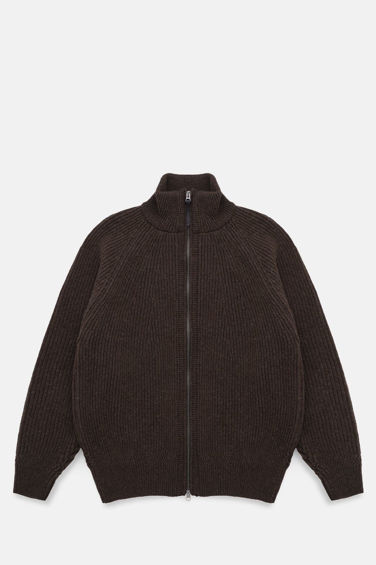 Knickerbocker Cabin Rib Zip Lambswool Sweater Deep Brown.