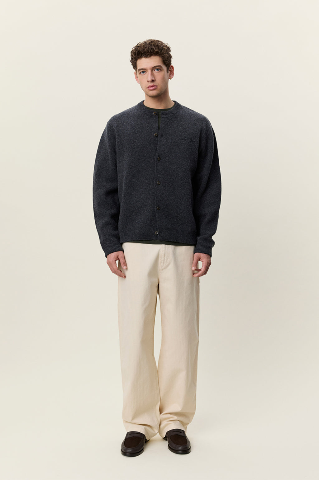 Knitted Roundneck Cardigan Charcoal Melange