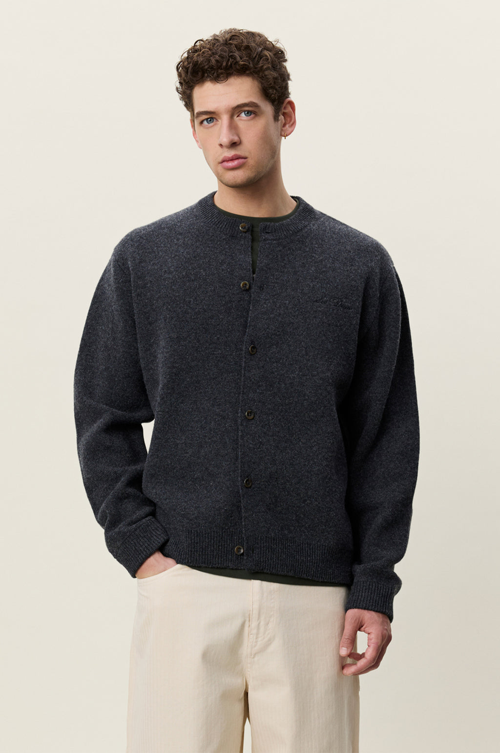 Knitted Roundneck Cardigan Charcoal Melange
