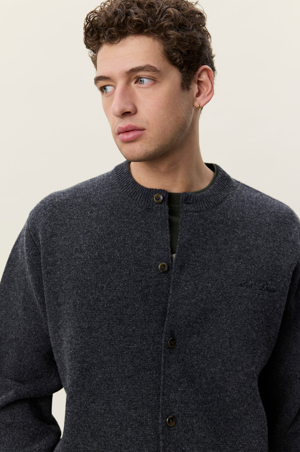 Knitted Roundneck Cardigan Charcoal Melange