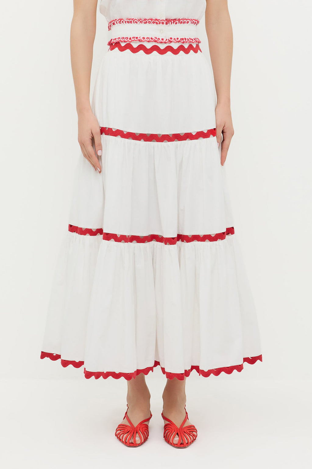 Aimee Tiered Skirt Cream/Red