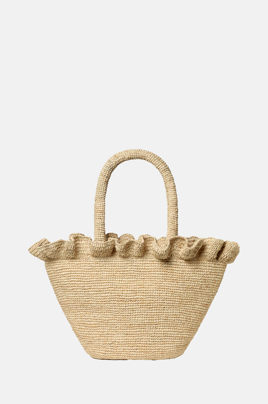 Cyrus Raffia Woven Tote with Ruffle Natural