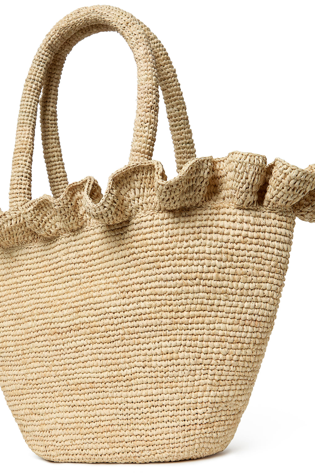 Cyrus Raffia Woven Tote with Ruffle Natural