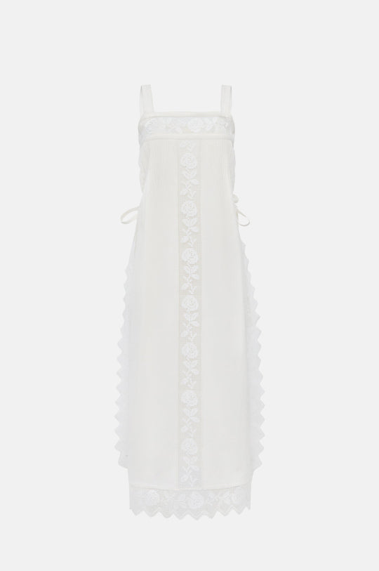 Poppy Open Lace Trim Dress White