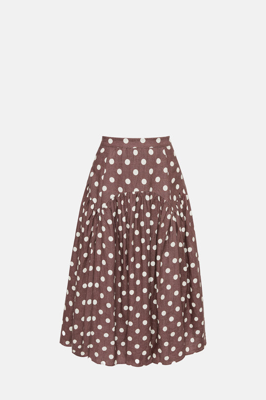 Valeria Drop Waist Skirt Brown/Cream Polka Dot