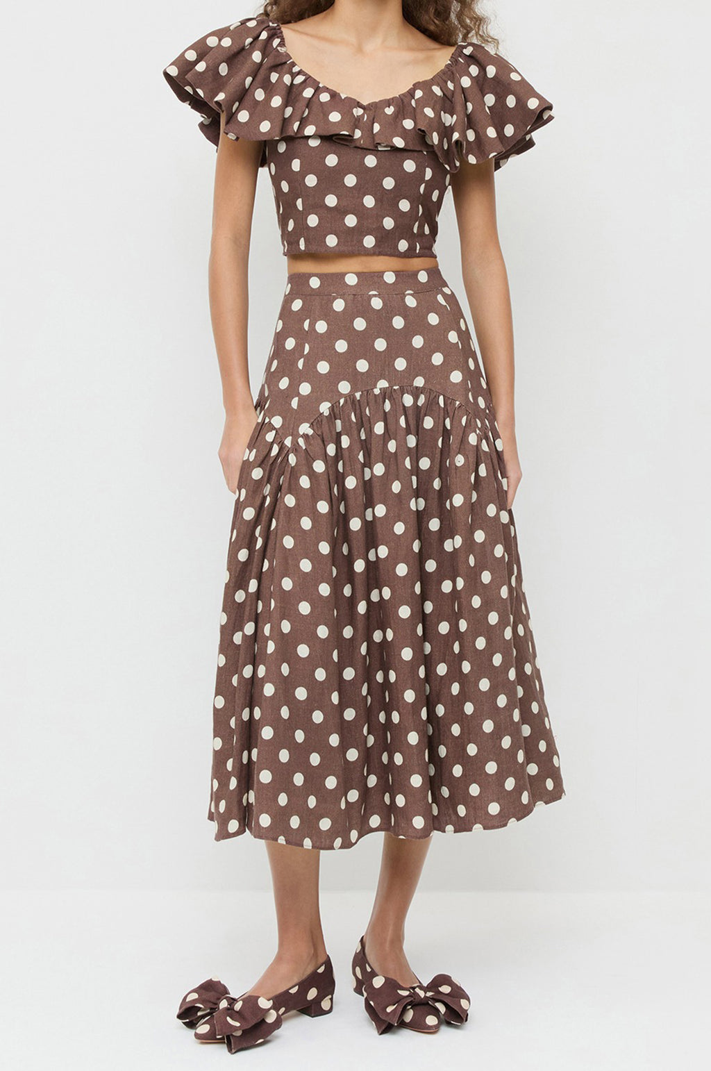 Valeria Drop Waist Skirt Brown/Cream Polka Dot