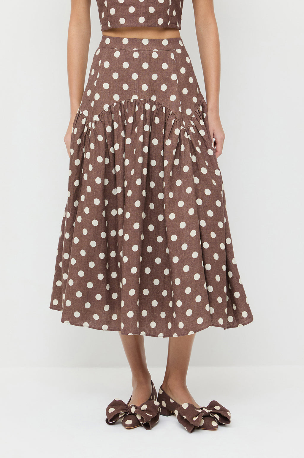 Valeria Drop Waist Skirt Brown/Cream Polka Dot
