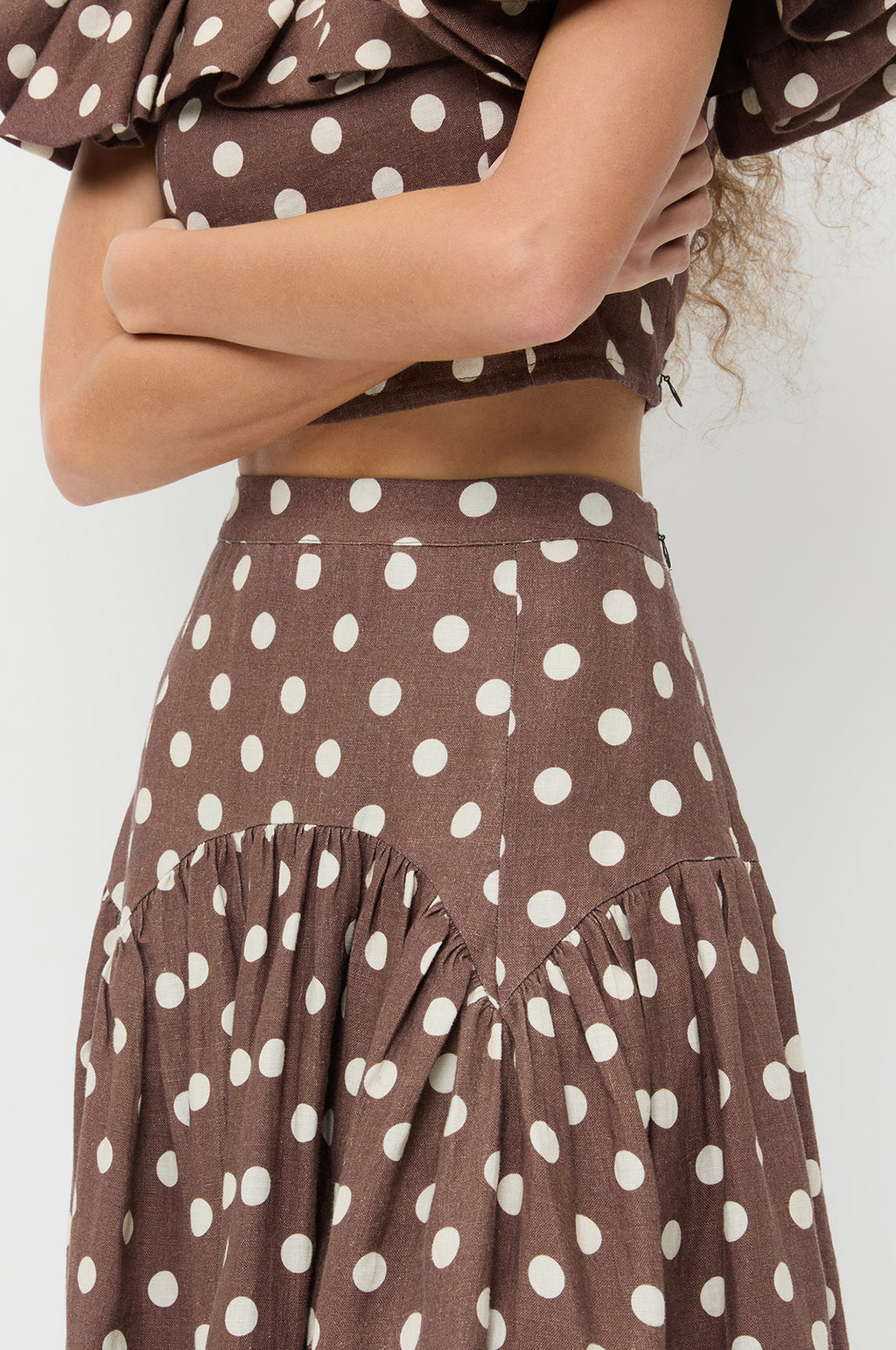 Valeria Drop Waist Skirt Brown/Cream Polka Dot