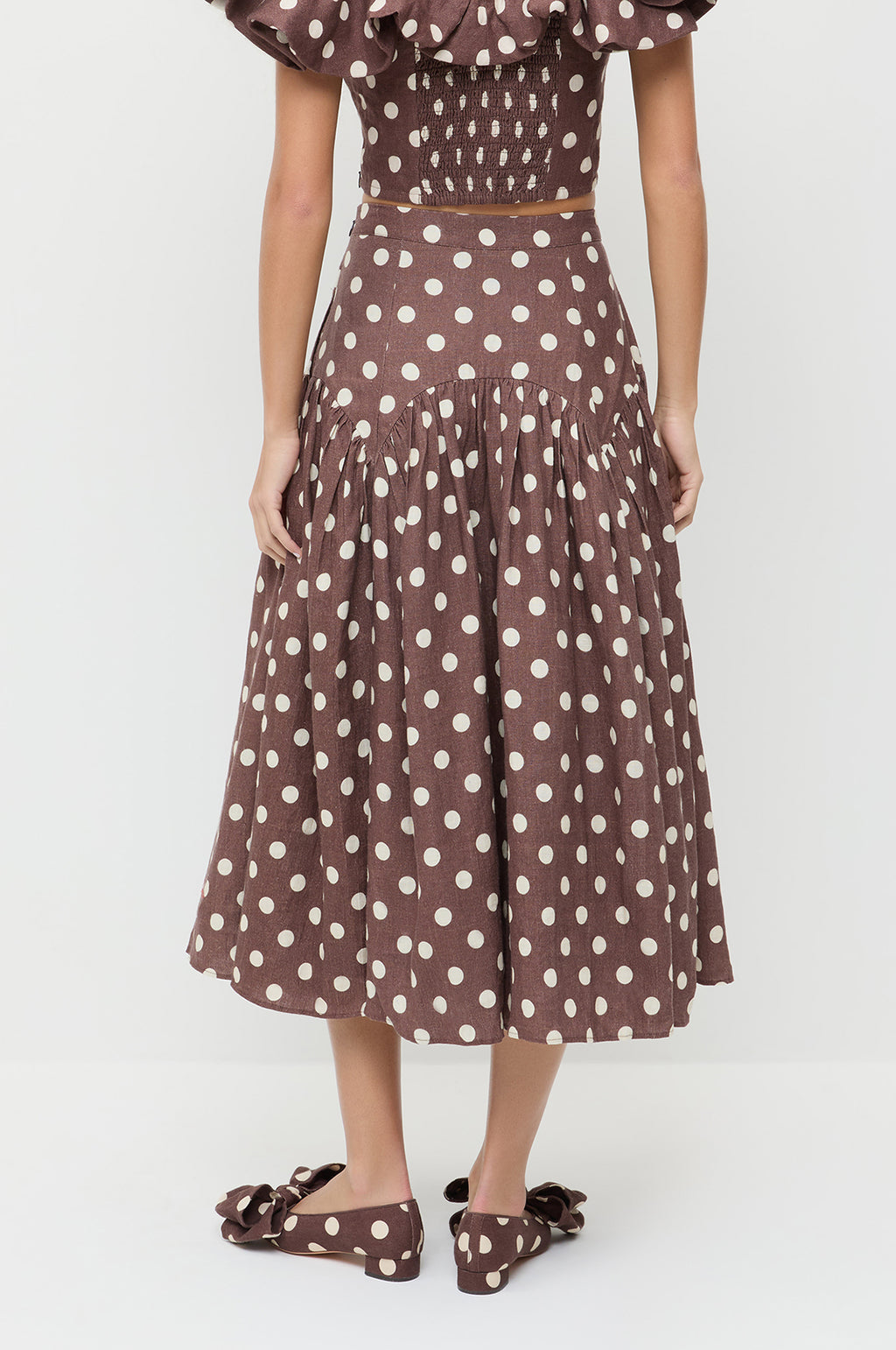 Valeria Drop Waist Skirt Brown/Cream Polka Dot
