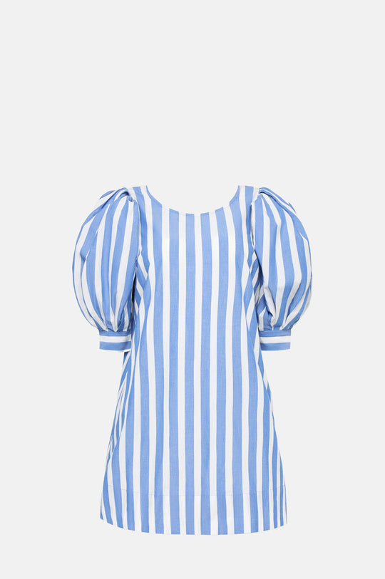 Willy Puff Sleeve Mini Dress Blue/White Stripe