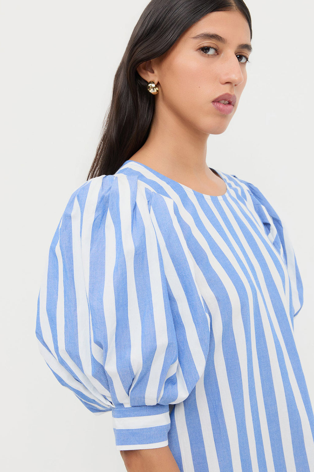 Willy Puff Sleeve Mini Dress Blue/White Stripe
