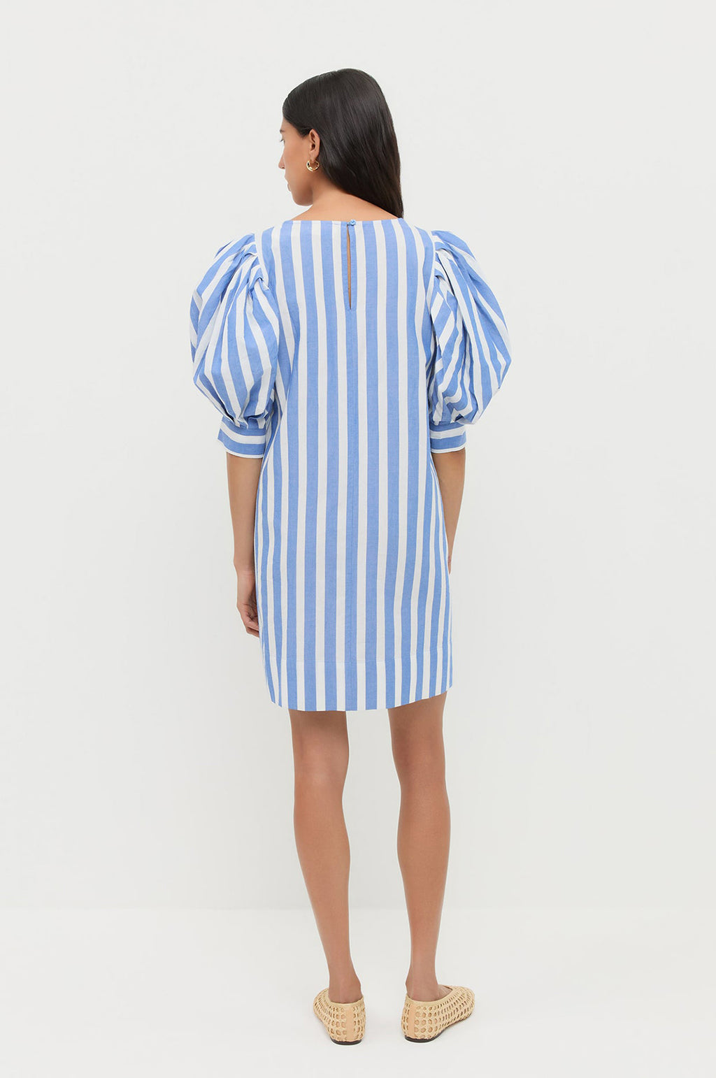 Willy Puff Sleeve Mini Dress Blue/White Stripe