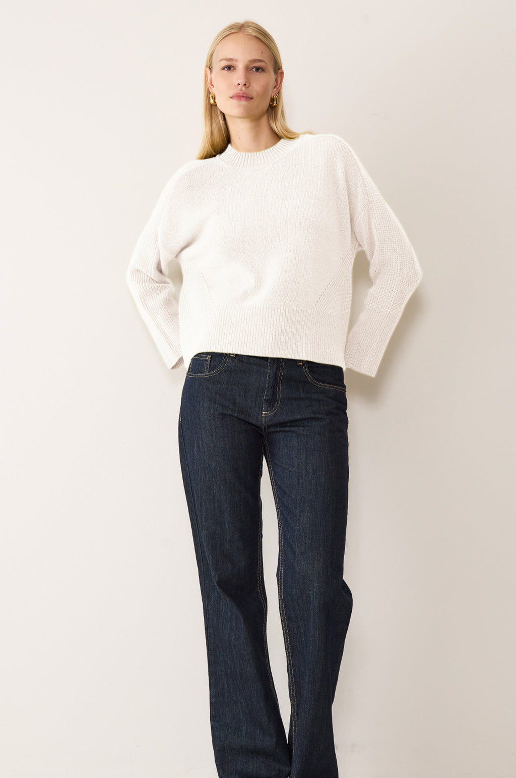 Georgia Ribbed Detail Lofty Crew Sweatshirt Chalk