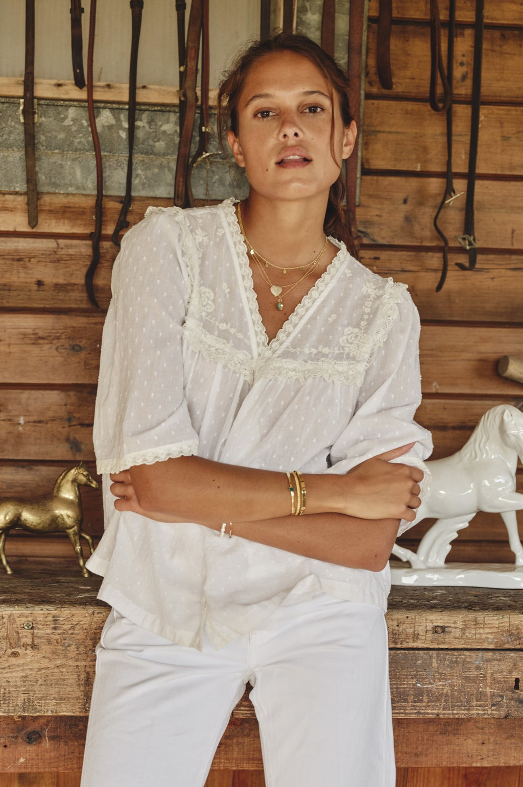 Brea Frill Emb Top Ivory