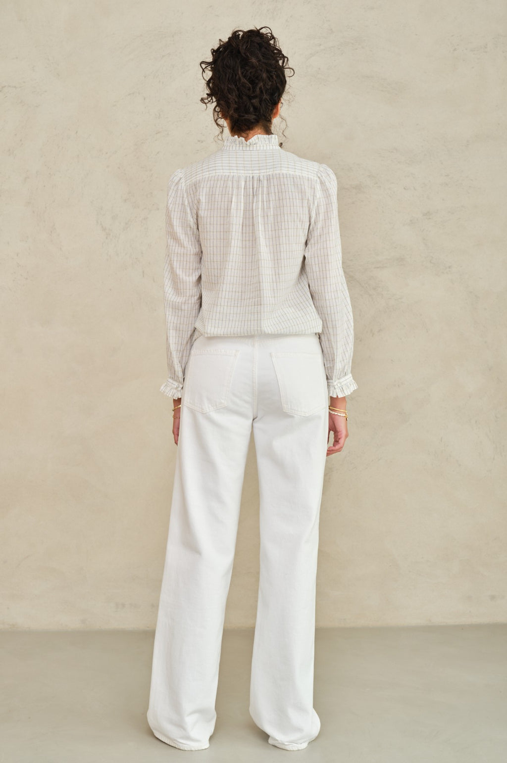 Chrissie L/S Top Ecru/Check